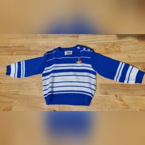 Vintage Baby Sweater Blue Sailboat Stripes Sz 12m